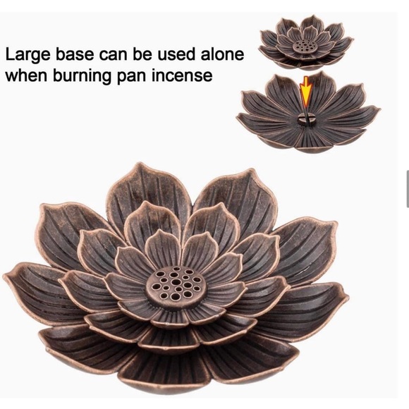 NILEVIBES Brass Lotus Flower Incense Sticks Holder 6Holes+Detachable Ash Catcher - Picture 5 of 10